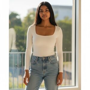 Abercrombie and Fitch long-sleeved cream bodysuit, size small